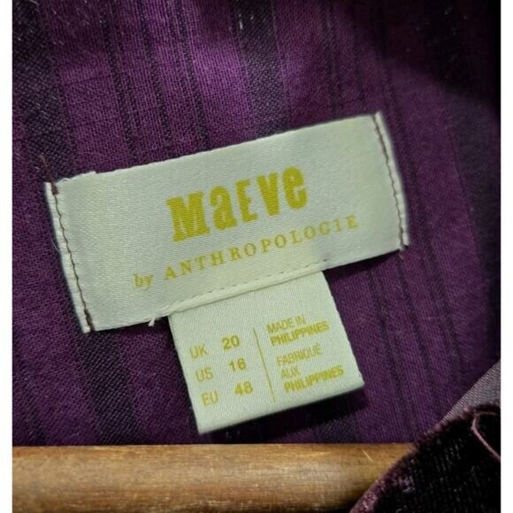 Anthropologie Shirt Womens 16 1X XL Burgundy Velvet Button Up Maeve Long Purple - Picture 3 of 12